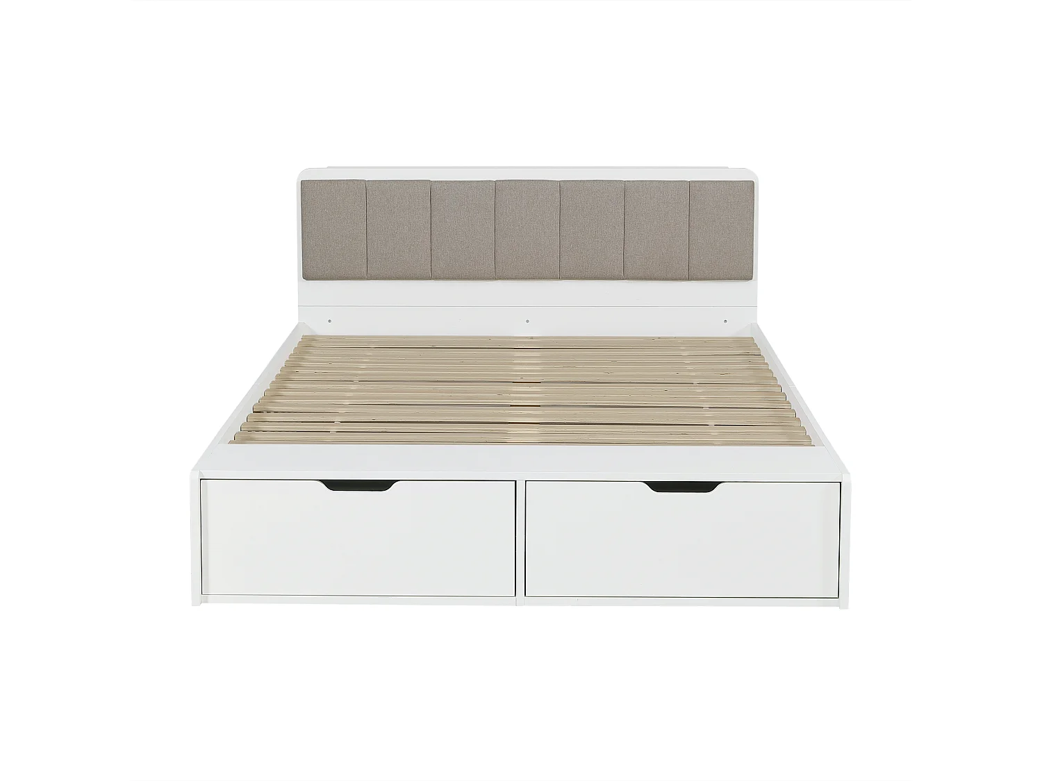 Lit enfant en bois 140x200cm - tête de lit rembourrée - avec 2 tiroirs et banc de bout de lit - Blanc (sans matelas)