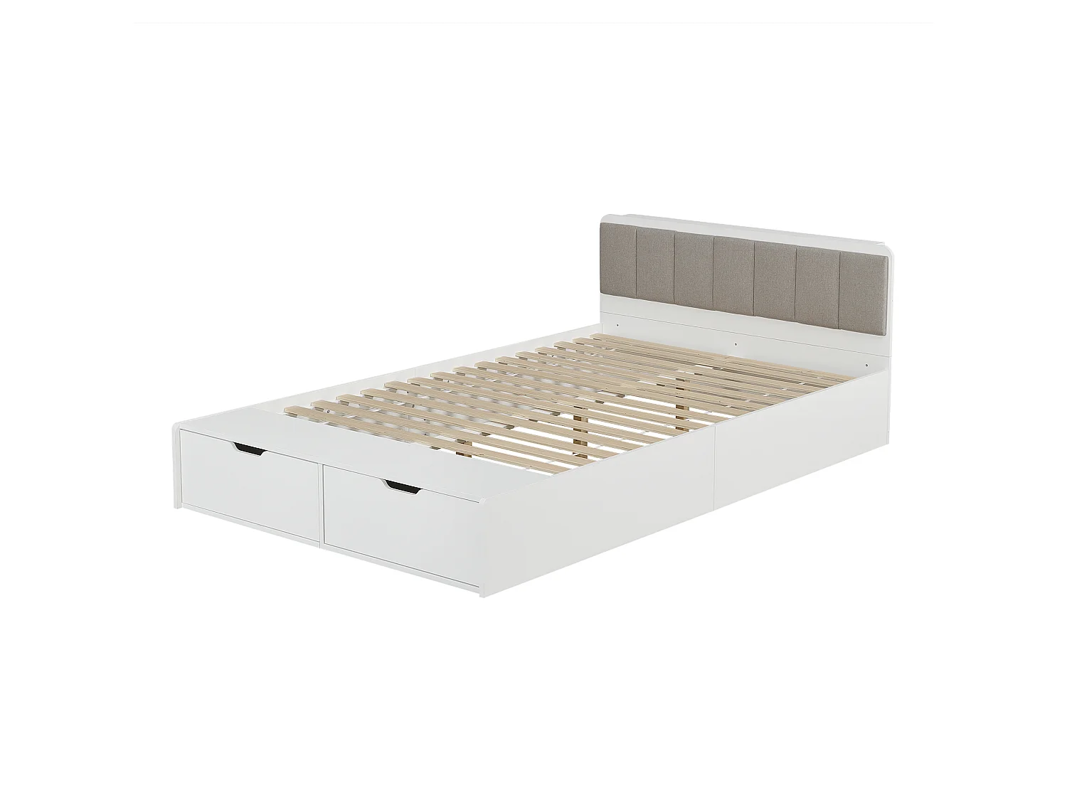 Lit enfant en bois 140x200cm - tête de lit rembourrée - avec 2 tiroirs et banc de bout de lit - Blanc (sans matelas)