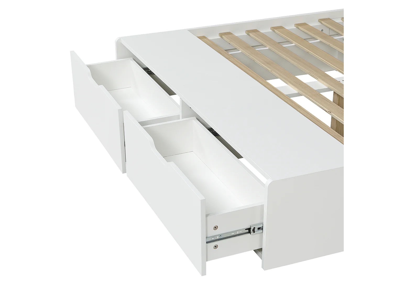 Lit enfant en bois 140x200cm - tête de lit rembourrée - avec 2 tiroirs et banc de bout de lit - Blanc (sans matelas)
