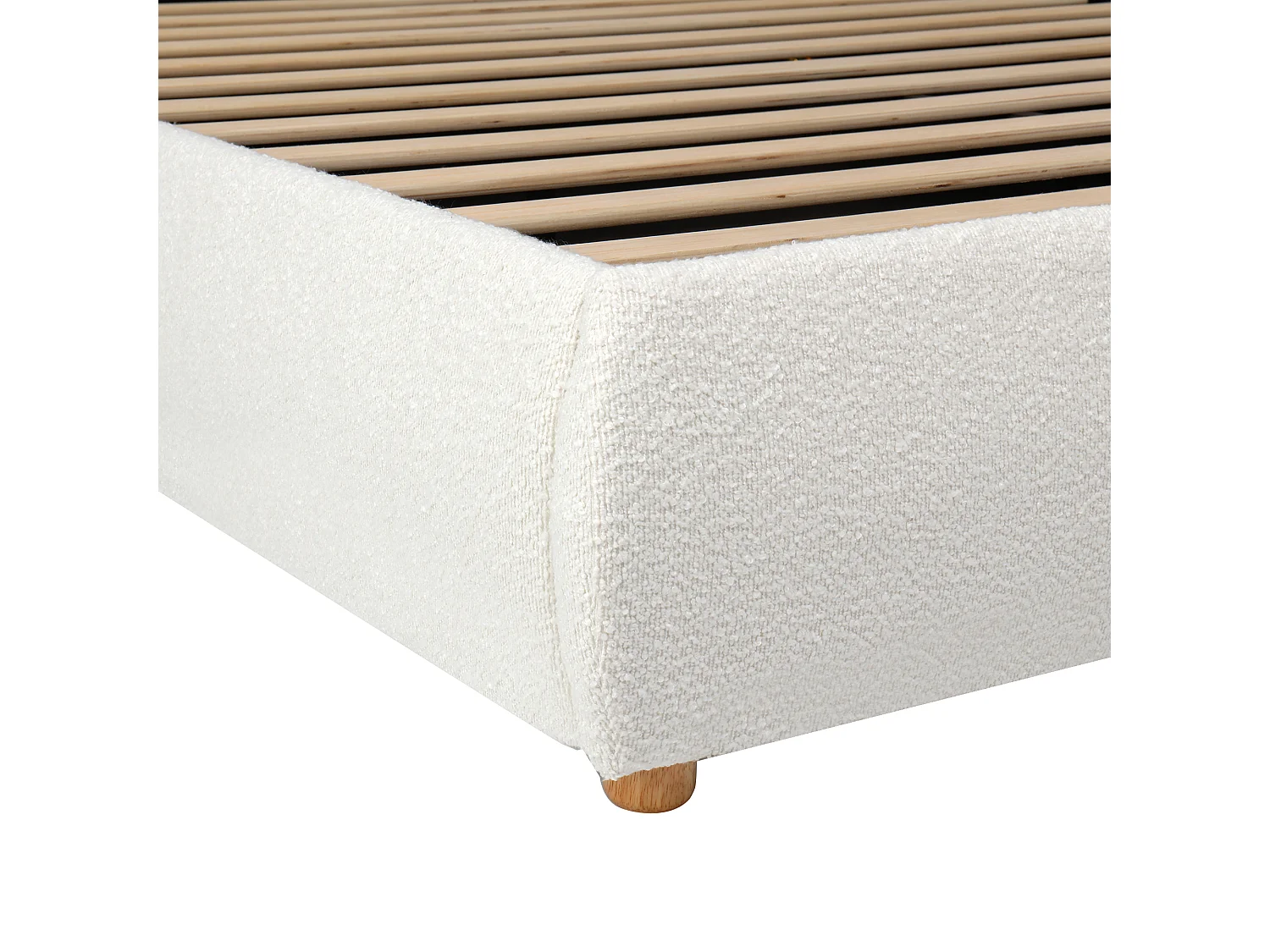 Upholstered storage bed 180x200 cm - Upholstered headboard and solid wood legs - Bouclé fabric - cream(Mattress not included)