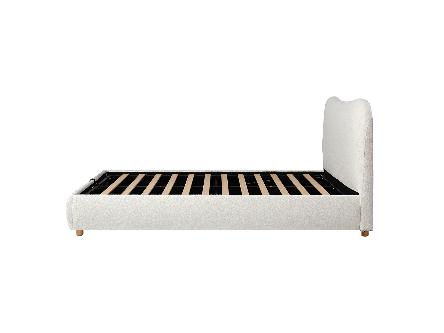 Upholstered storage bed 180x200 cm - Upholstered headboard and solid wood legs - Bouclé fabric - cream(Mattress not included)