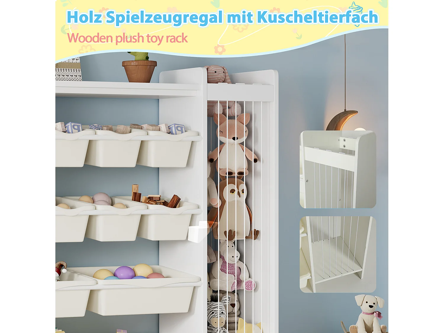 Meuble de rangement / Meuble à étagères pour enfants - avec un tableau noir - avec 4 grands et 8 petits bacs de rangement - ​​Blanc