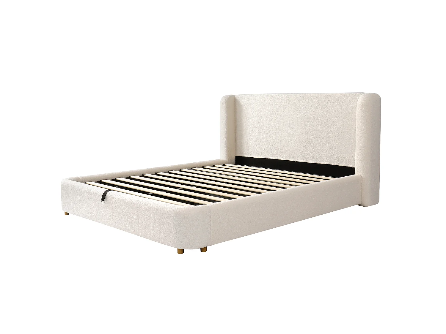 Bed met opbergruimte, gestoffeerd 140x200cm - Gecapitonneerd hoofdbord - Met opbergruimte - Bouclé fluweel - Beige (matras niet inbegrepen)