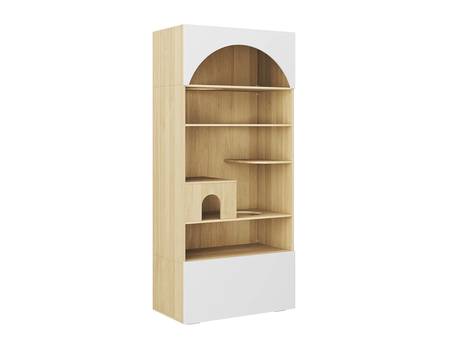 Meuble Multifonction pour Chat 90x200cm Blanc et Bois - Armoire de Rangement avec Parcours d'Escalade, Niche, Plateformes & Compartiments Inférieur
