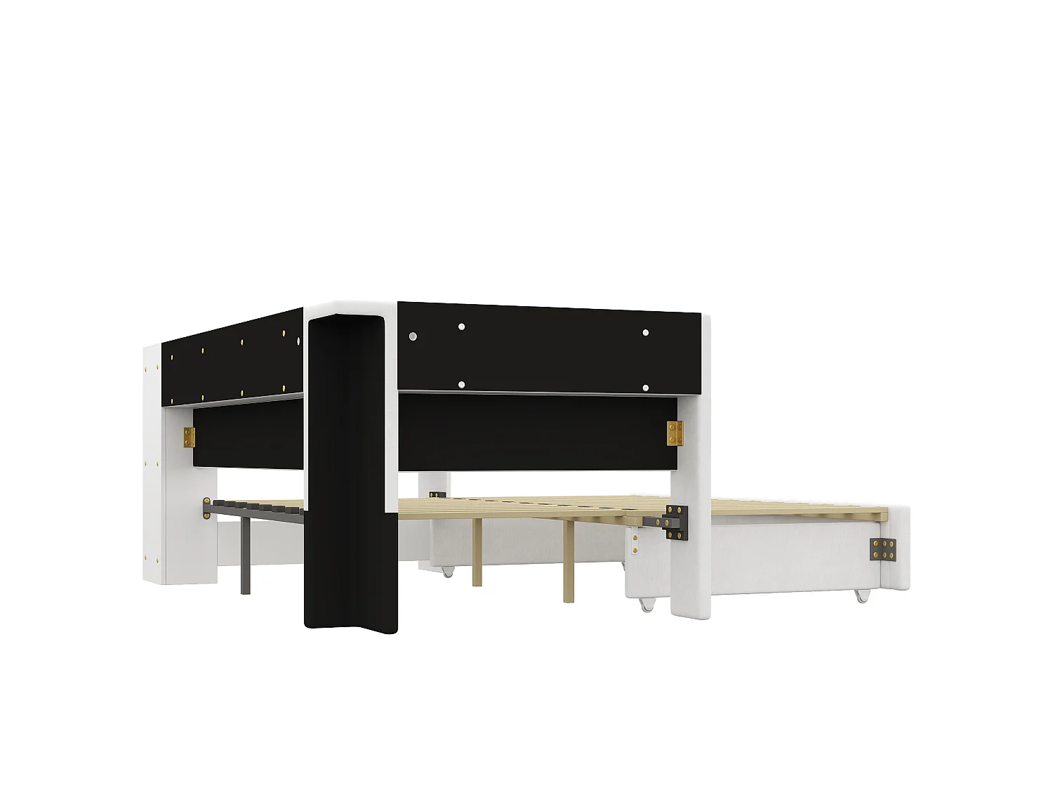 Udtrækkelig udtræksseng 90/180 x 200 cm med skrivebord, USB-port og LED - Hør - Hvid (Madras medfølger ikke)