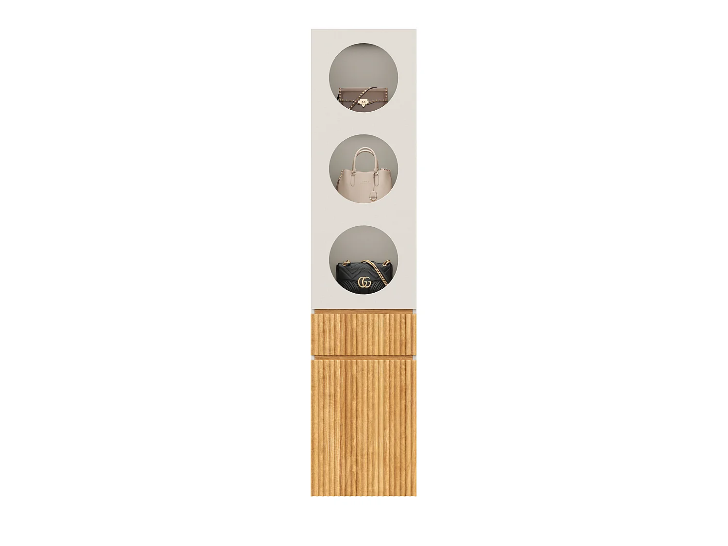 Schmaler Schrank Säule 45x200cm in Hell Eiche - Modernes Aufbewahrungsmöbel mit 2 Türen, Rillen & 1 Schublade, Skandinavischer Stil - Hell Eiche
