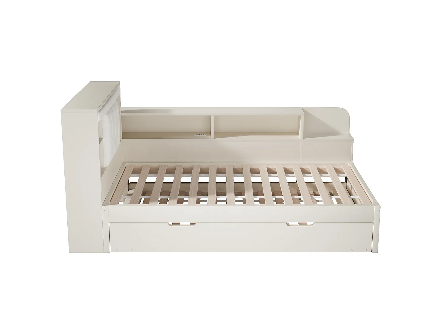 Canapé-lit 90x200cm - avec lit gigogne - avec liseuses et ports de charge USB - tête de lit rembourrée et espace de rangement - blanc (matelas non inclus)