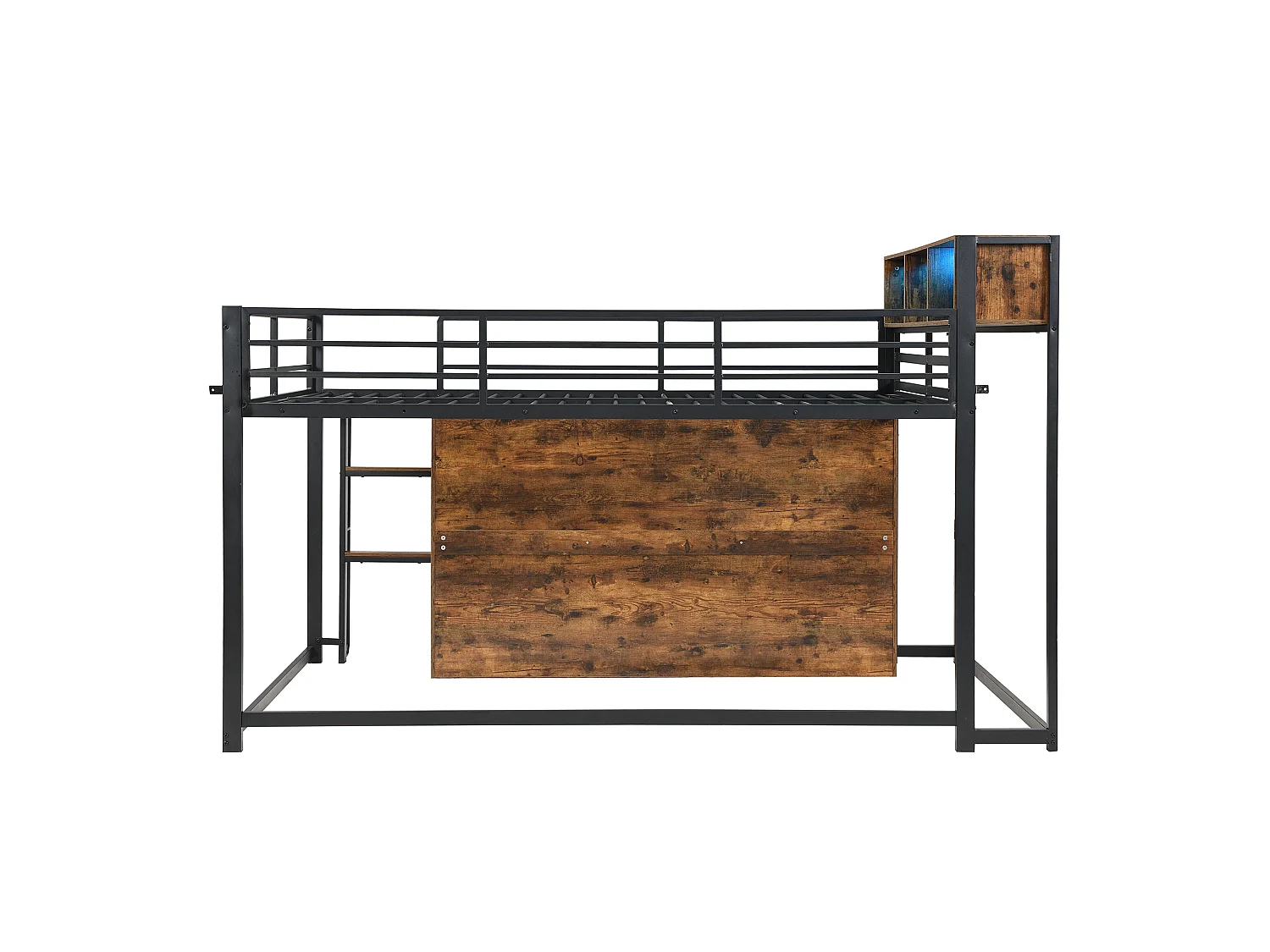 Mezzanine bed 120 x 200 cm - with power outlet and LED light - with open storage cubbies and compartments - Black (mattress not included)