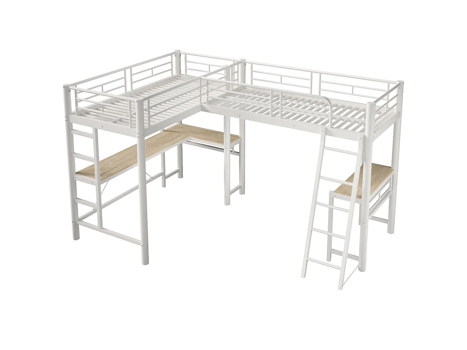 Letto a soppalco 2 x 90 x 200 cm con scrivania, pannello forato, luci a LED e sponde di sicurezza – Metallo e MDF – Bianco (Materasso non incluso)