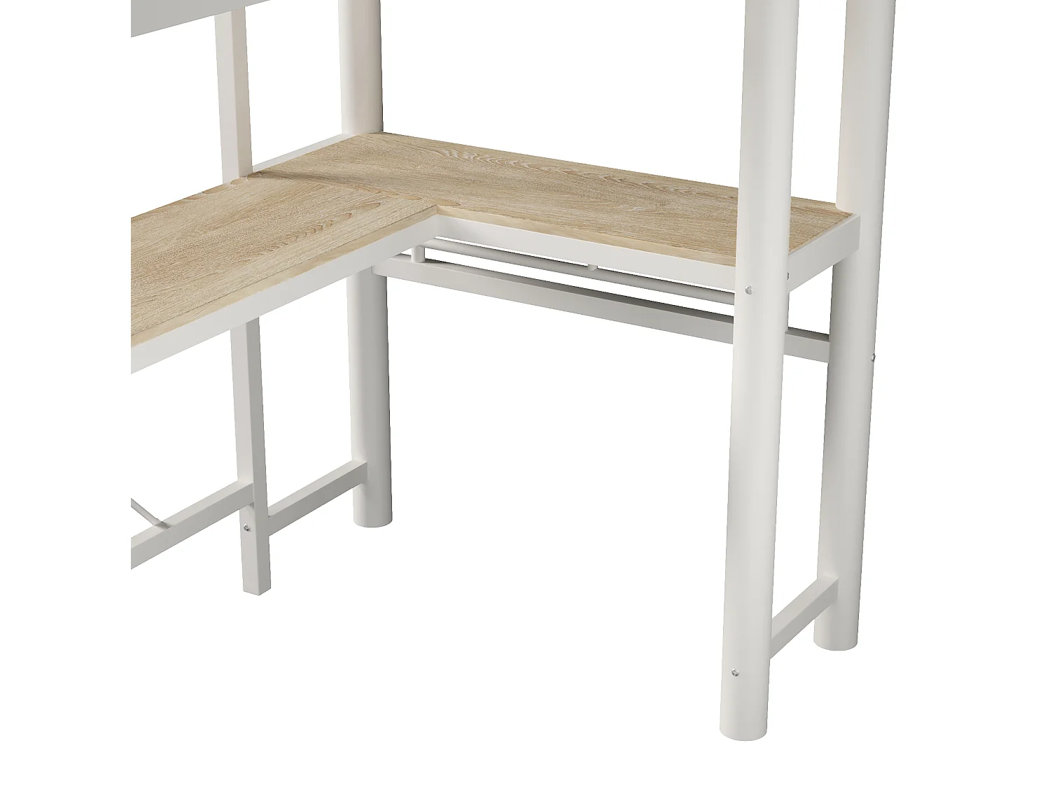 Letto a soppalco 2 x 90 x 200 cm con scrivania, pannello forato, luci a LED e sponde di sicurezza – Metallo e MDF – Bianco (Materasso non incluso)