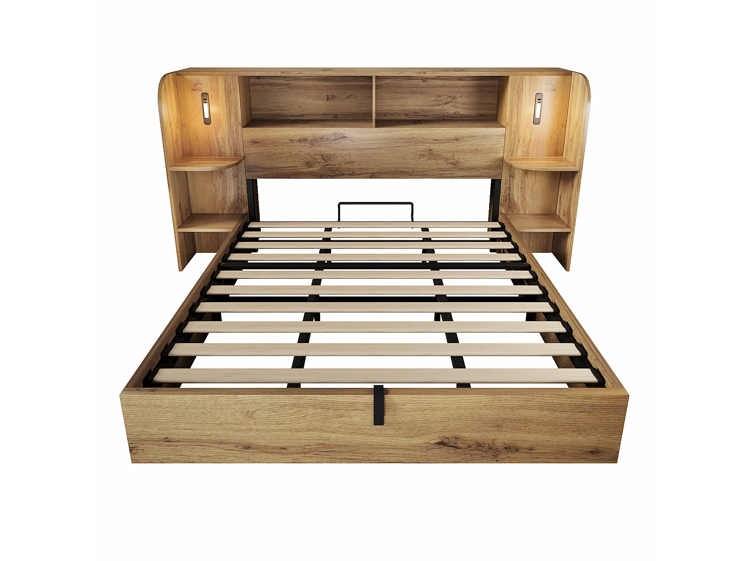 Adult storage bed 180x200cm oak texture - with touch-controlled LED lamp and USB-C port - oak color(mattress not included)