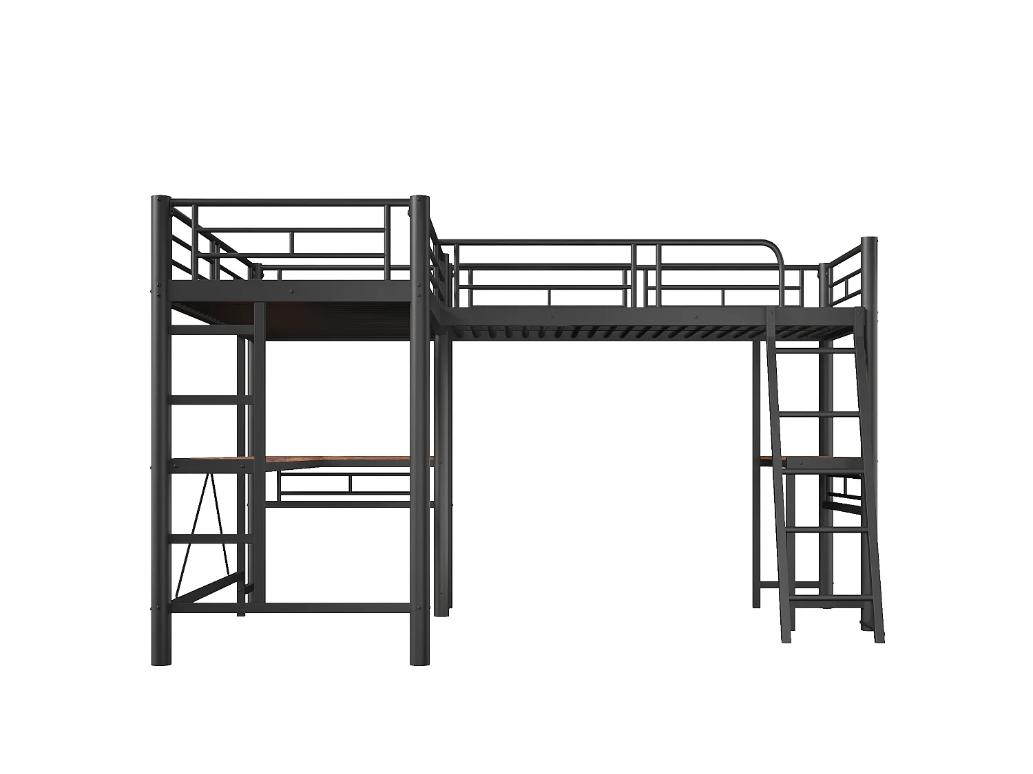 Letto a soppalco 2 x 90 x 200 cm con scrivania, pannello forato, luci a LED e sponde di sicurezza – Metallo e MDF – Nero (Materasso non incluso)
