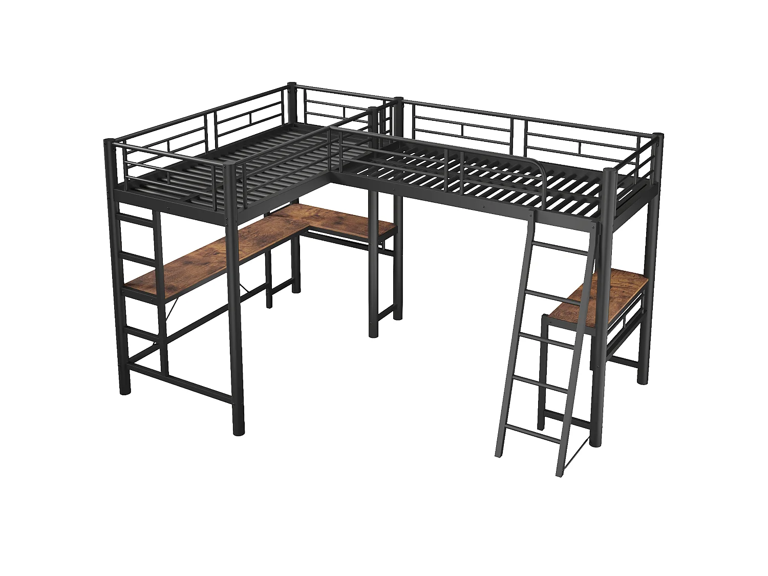 Letto a soppalco 2 x 90 x 200 cm con scrivania, pannello forato, luci a LED e sponde di sicurezza – Metallo e MDF – Nero (Materasso non incluso)