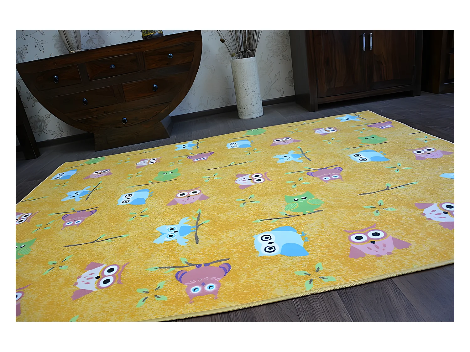 Tapis enfant OWLS jaune HIBOUX PETITS HIBOUX 200x450 cm