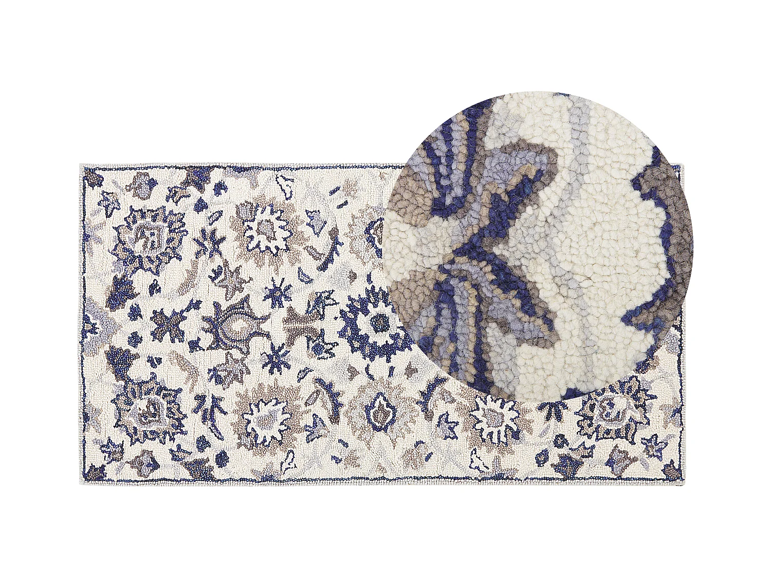 Moderner Wollteppich mit orientalischem Muster 80 x 150 cm beige/blau Kumru