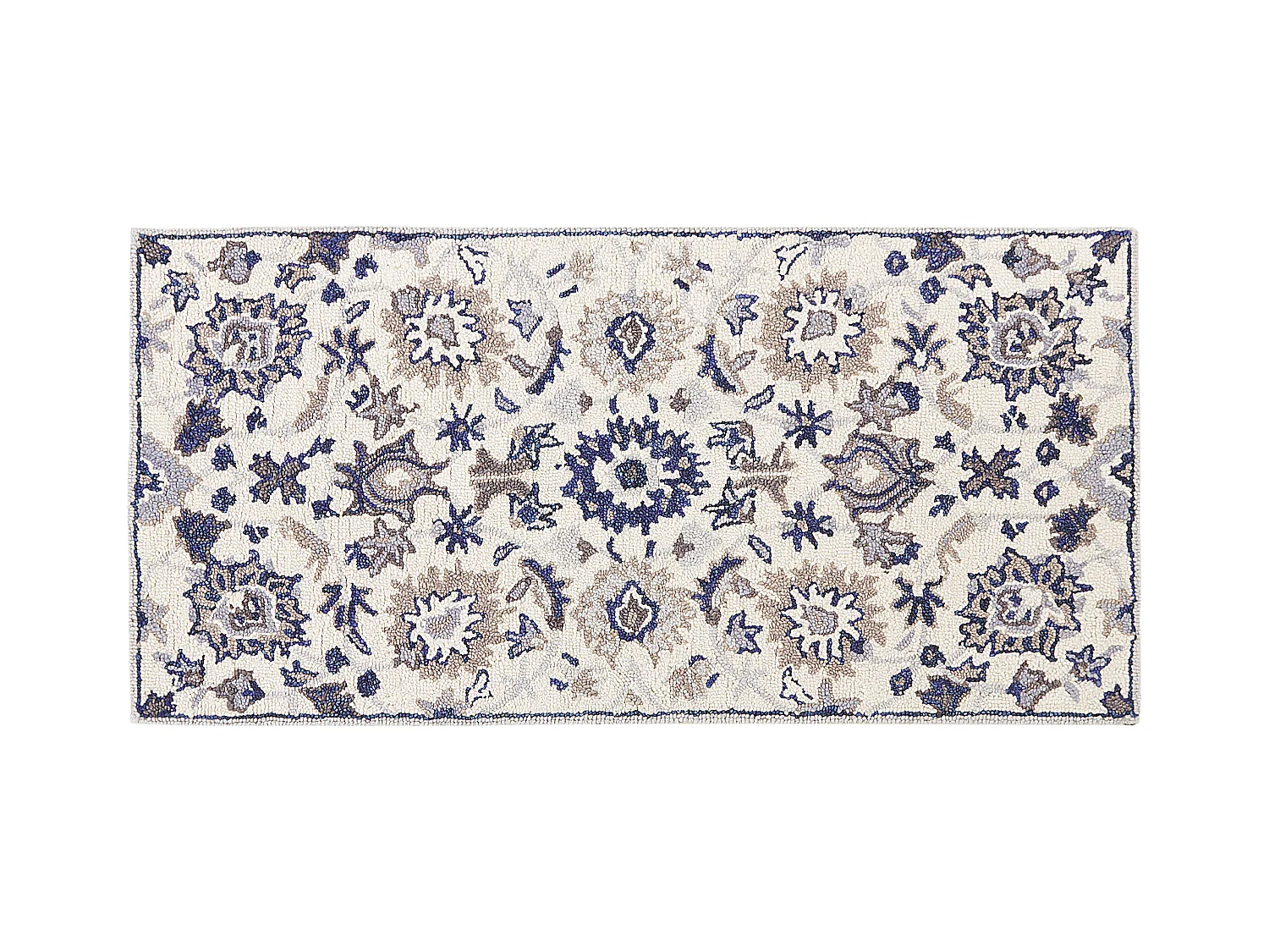 Moderner Wollteppich mit orientalischem Muster 80 x 150 cm beige/blau Kumru