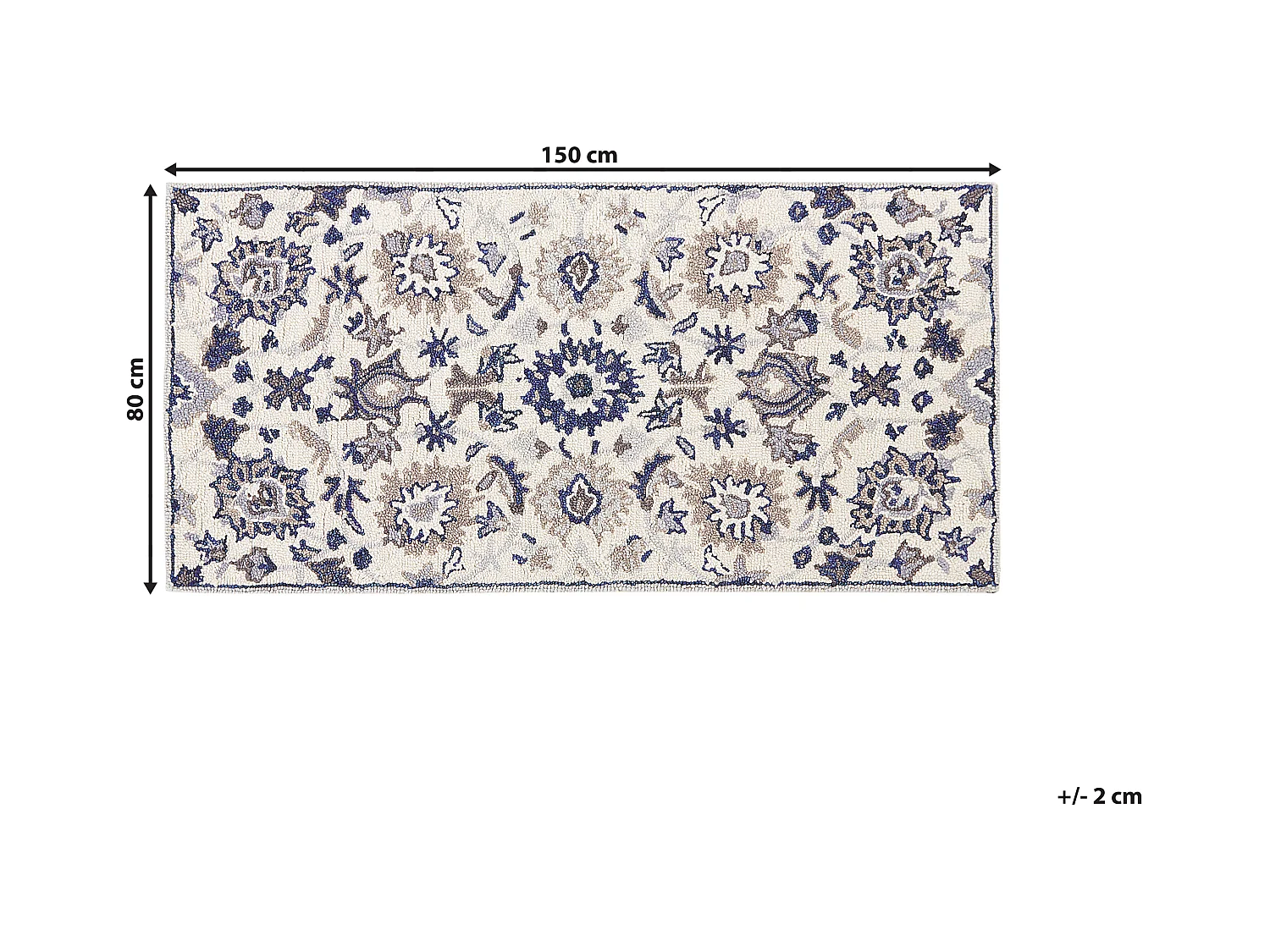 Moderner Wollteppich mit orientalischem Muster 80 x 150 cm beige/blau Kumru