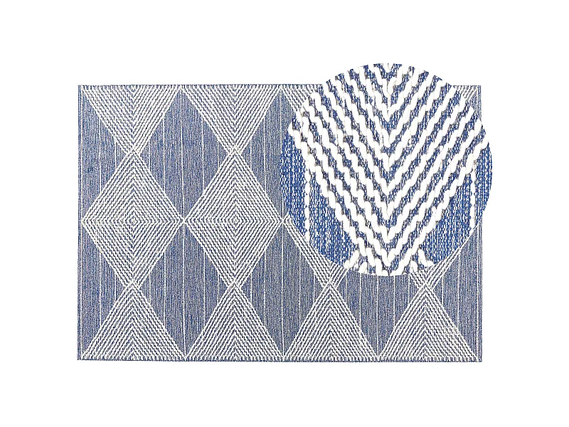 Teppich Wolle beige/blau mit geometrischem Muster rechteckig 140x200 cm Datca