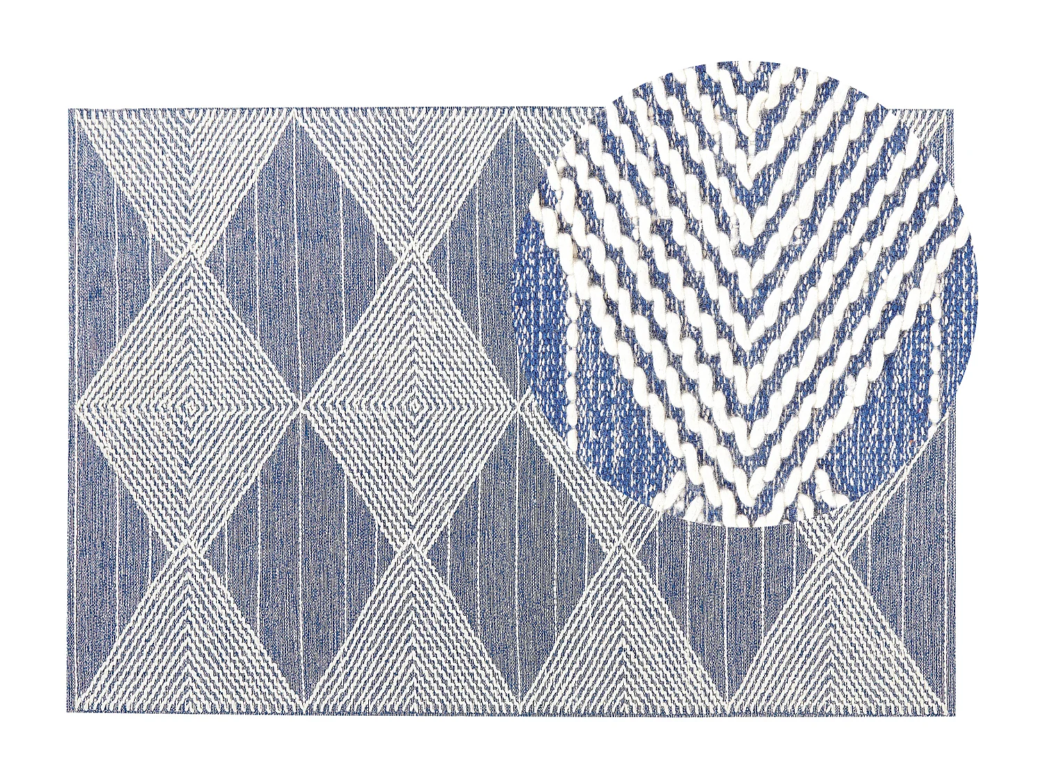 Teppich Wolle beige/blau mit geometrischem Muster rechteckig 140x200 cm Datca