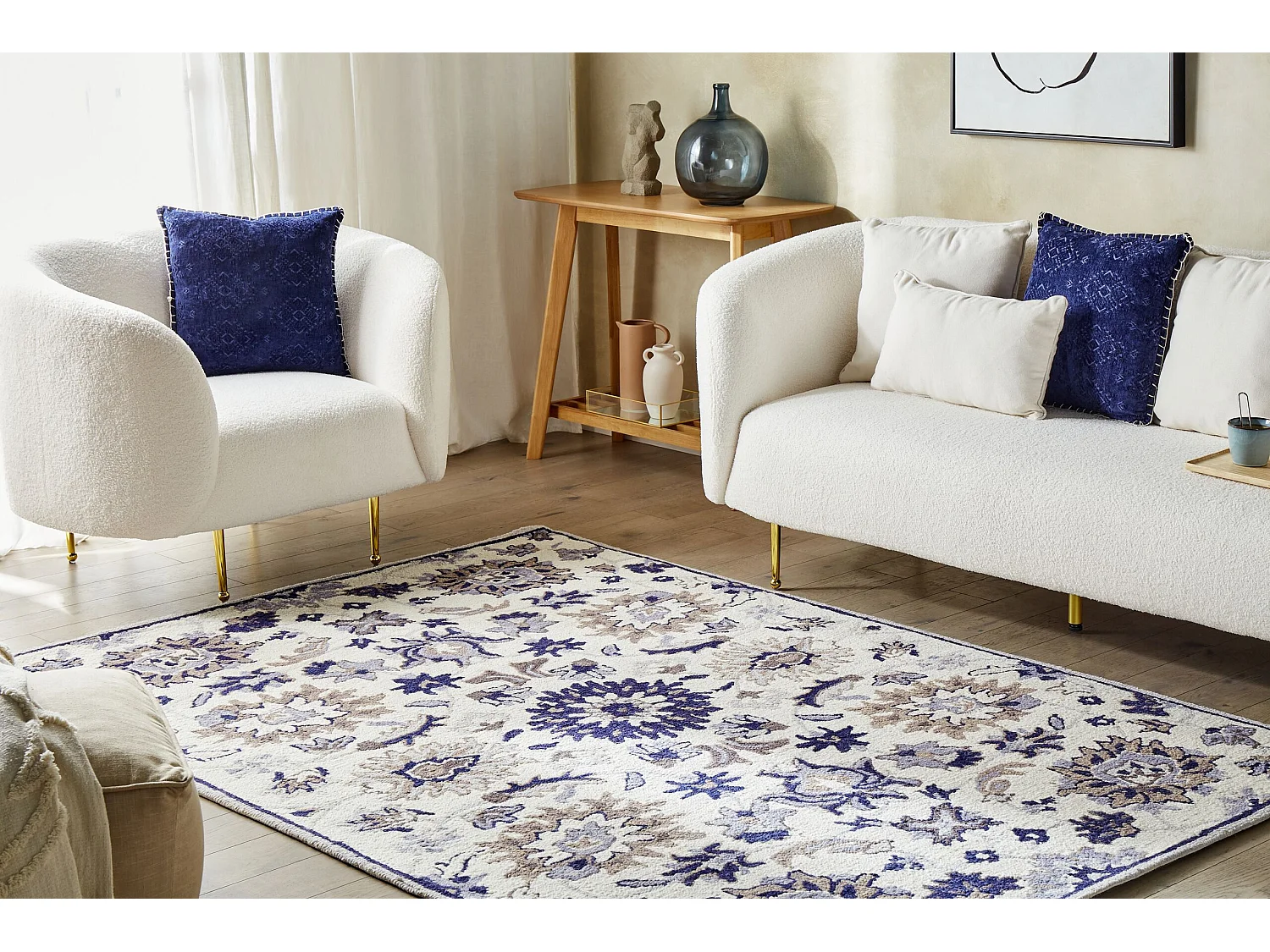 Vloerkleed vintage beige/blauw 200 x 200 cm KUMRU