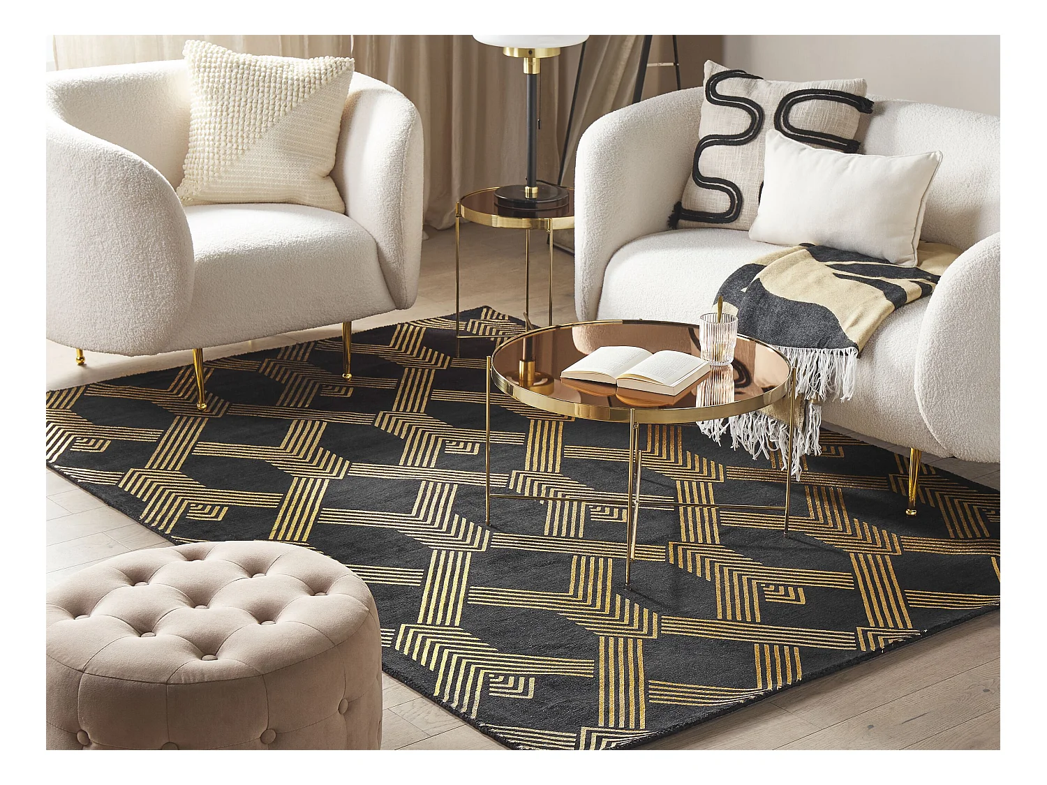 Tappeto viscosa nero e oro 160 x 230 cm VEKSE
