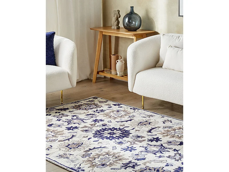 Tapete de lã creme e azul 140 x 200 cm KUMRU