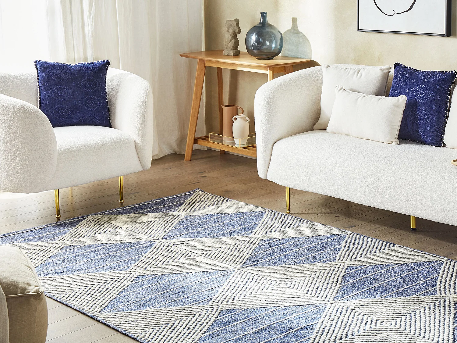 Tapis en laine beige clair et bleu 200 x 200 cm DATCA