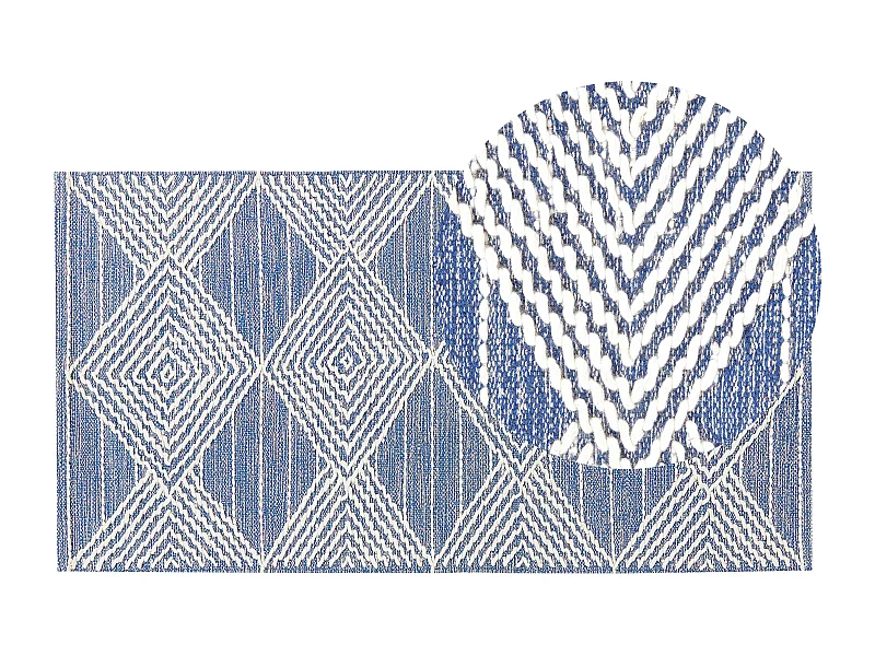 Teppich Wolle beige/blau mit geometrischem Muster rechteckig 80x150 cm Datca