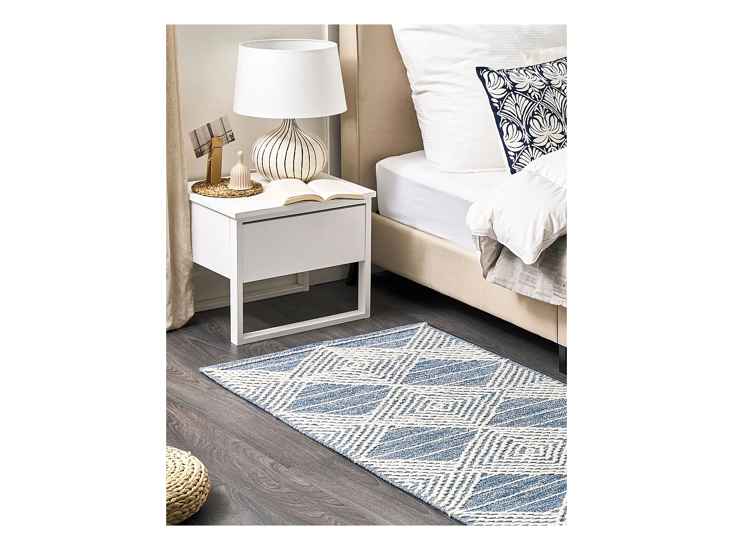 Alfombra de lana beige/azul 80 x 150 cm DATCA