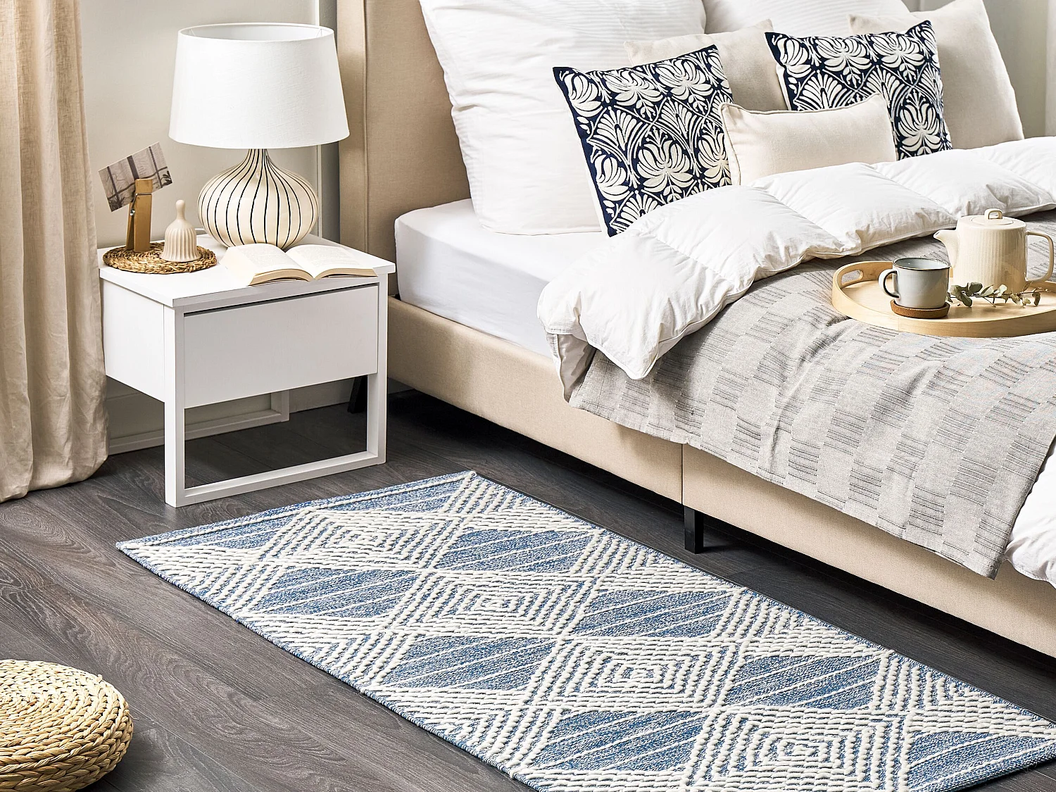 Tapis en laine beige clair et bleu 80 x 150 cm DATCA