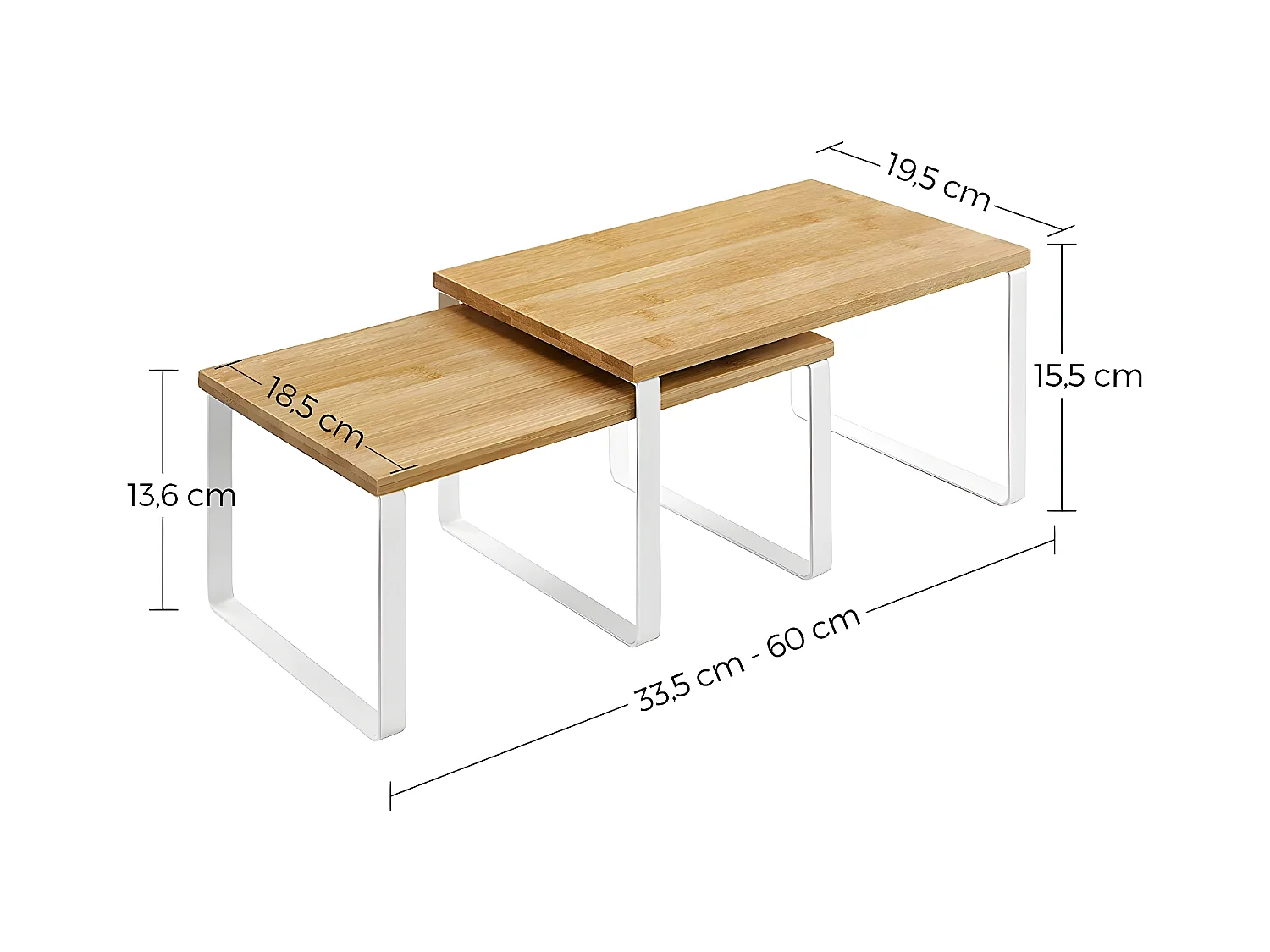 Set di 2 ripiani impilabili in bambù e metallo