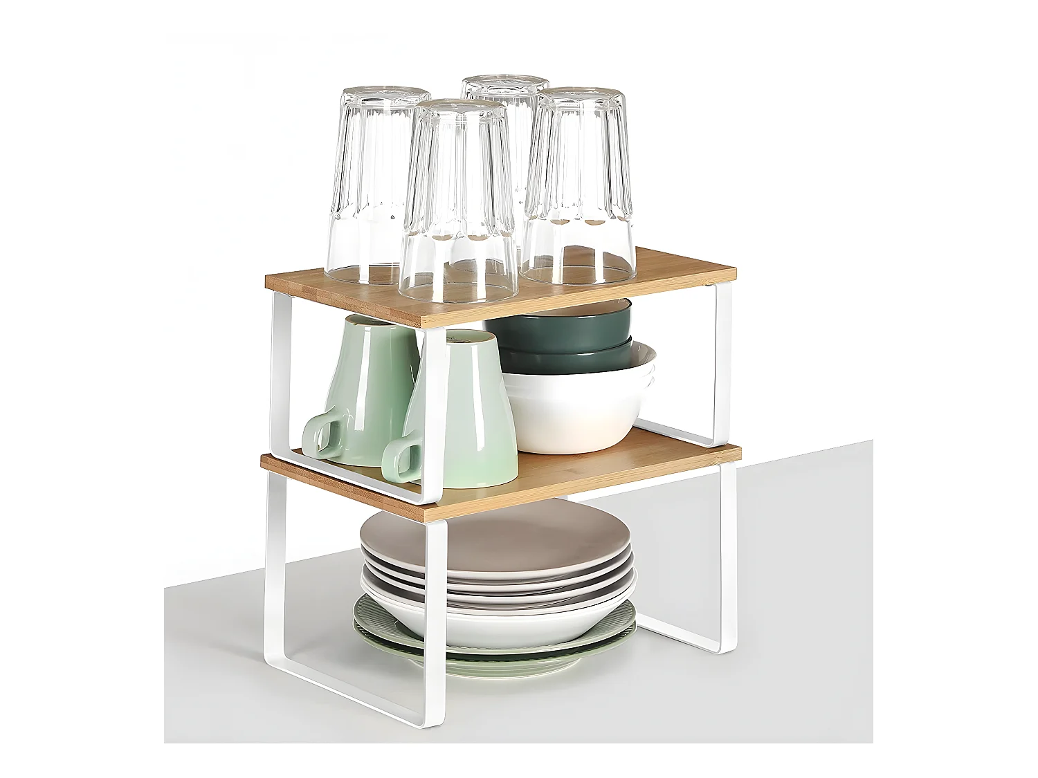 Set di 2 ripiani impilabili in bambù e metallo