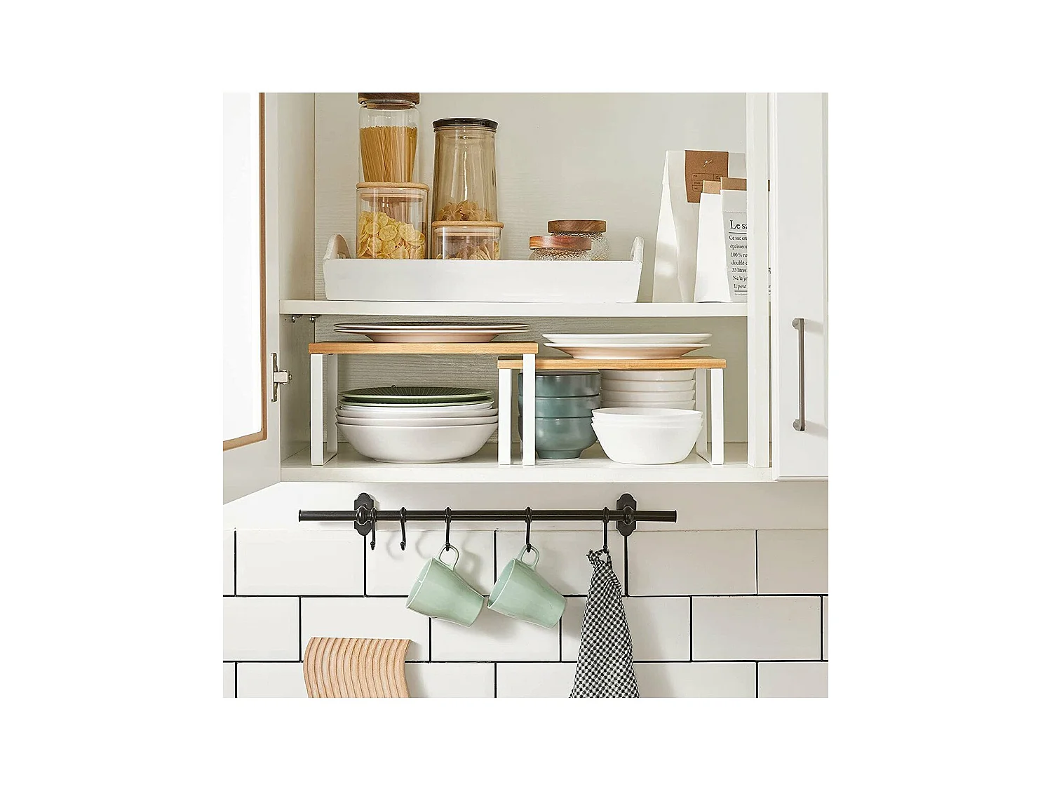 Set di 2 ripiani impilabili in bambù e metallo