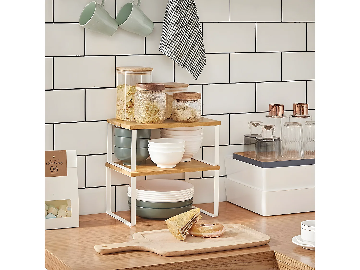 Lot de 2 Étagères Empilables en Bambou et Métal