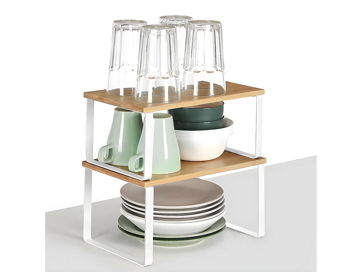 Lot de 2 Étagères Empilables en Bambou et Métal