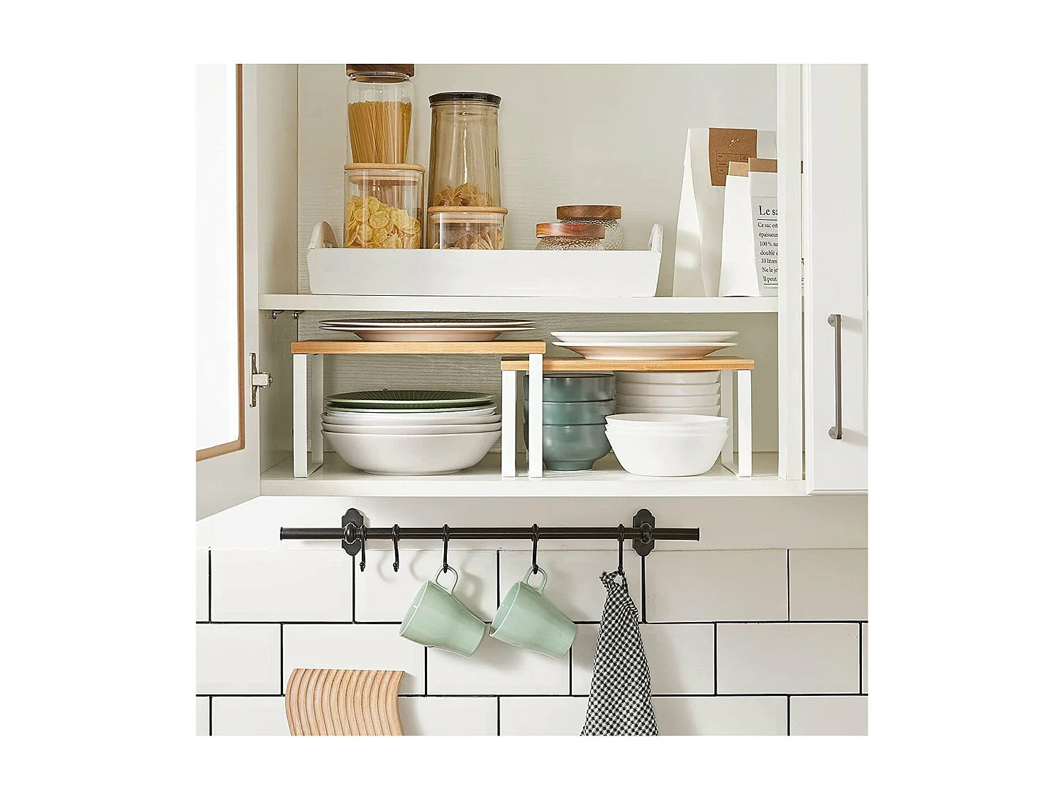 Lot de 2 Étagères Empilables en Bambou et Métal