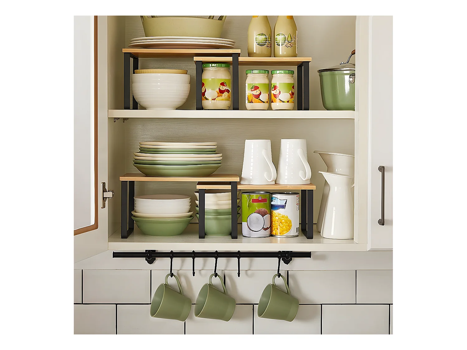 Lot de 2 Étagères Empilables en Bambou et Métal