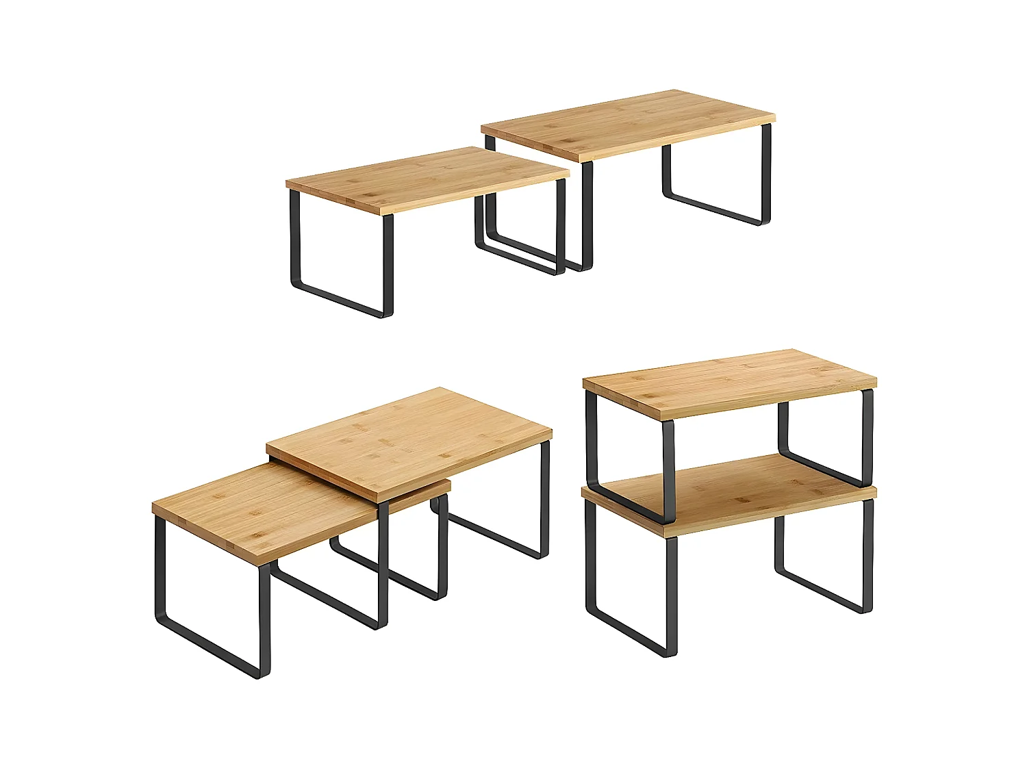 Lot de 2 Étagères Empilables en Bambou et Métal