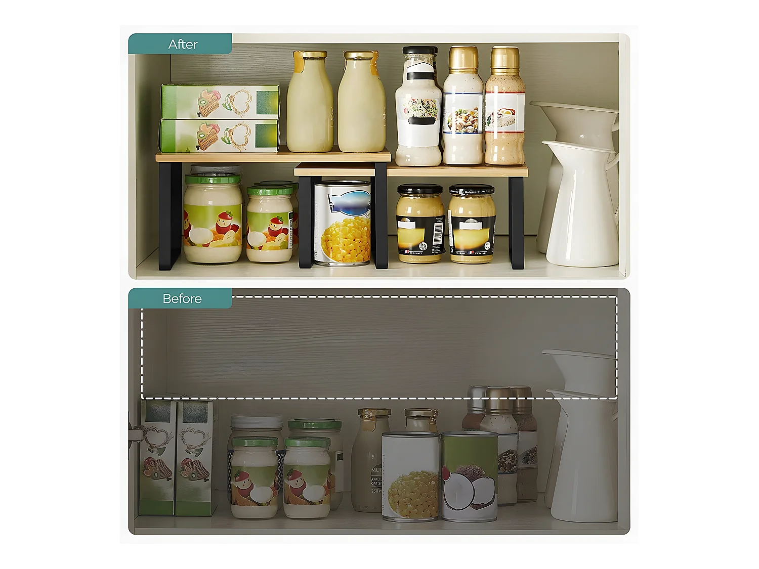 Lot de 2 Étagères Empilables en Bambou et Métal