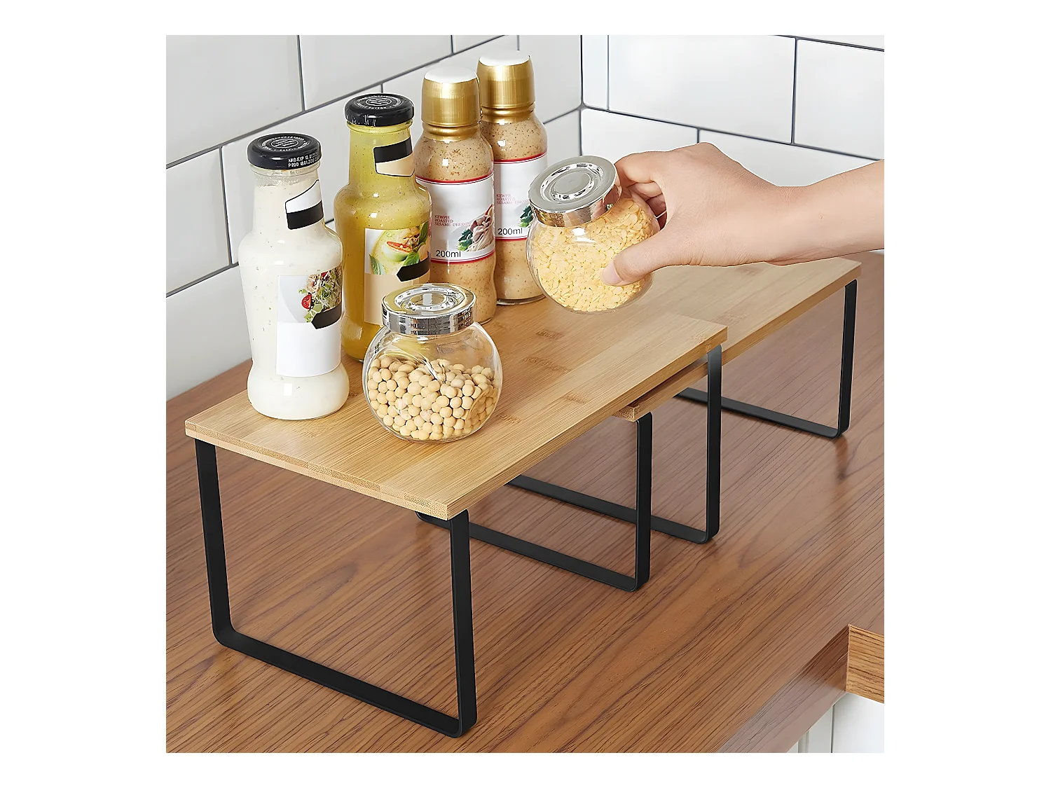 Lot de 2 Étagères Empilables en Bambou et Métal