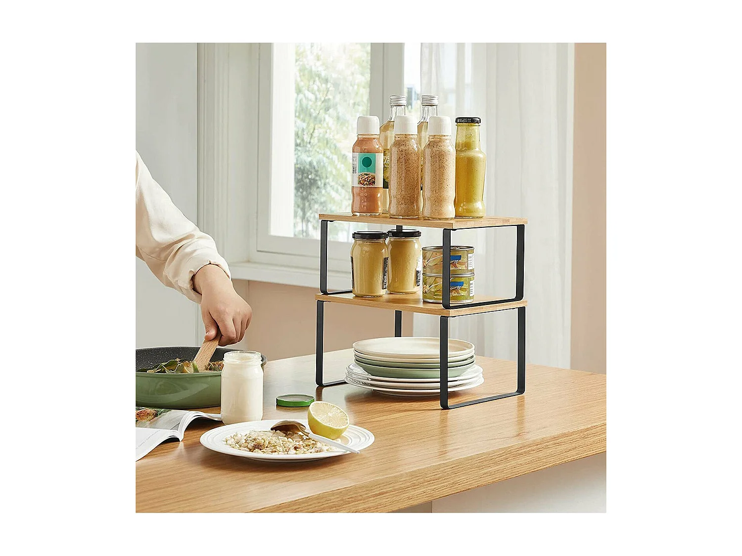 Lot de 2 Étagères Empilables en Bambou et Métal