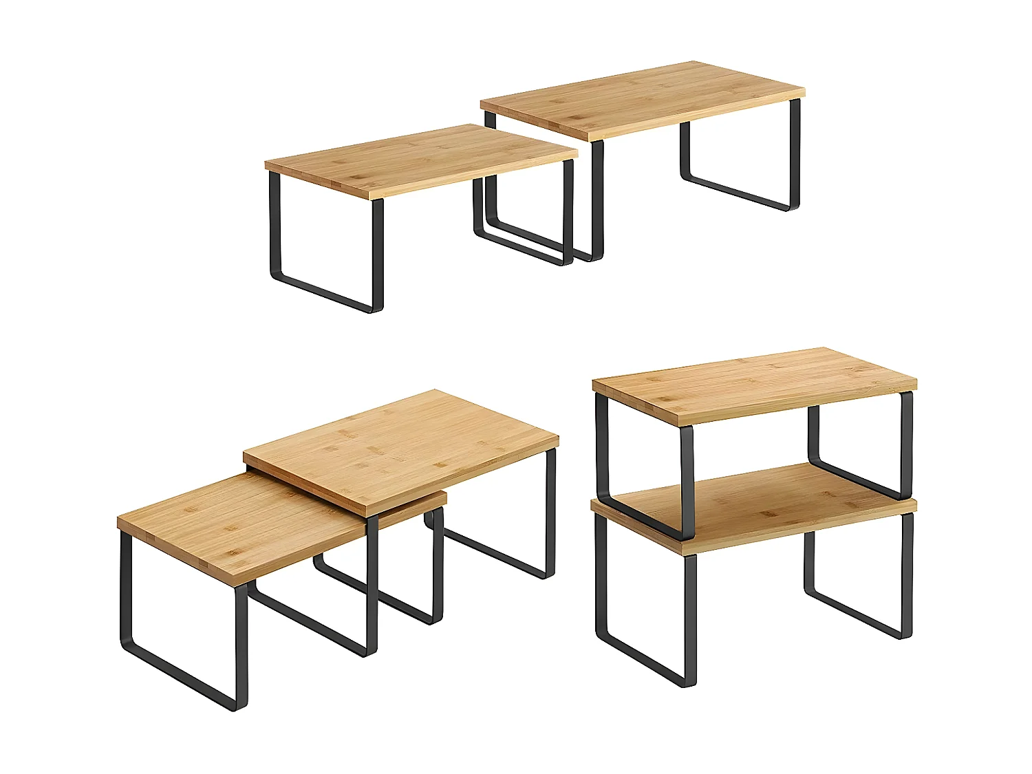 Set di 2 ripiani impilabili in bambù e metallo