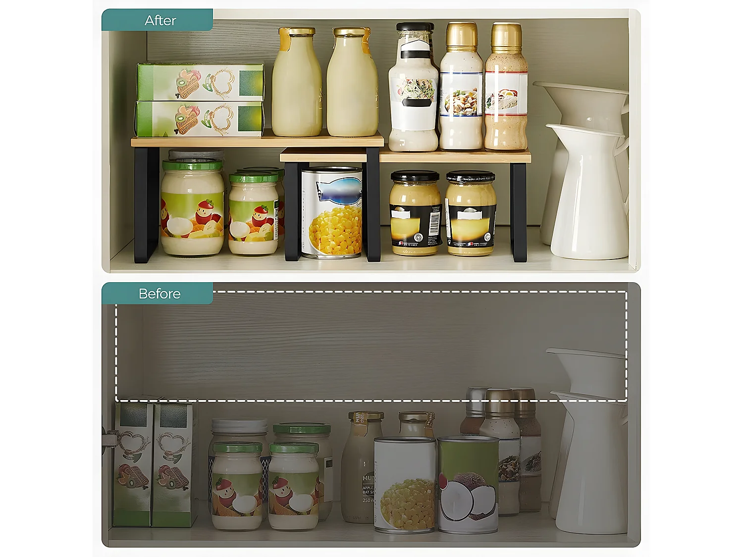 Set di 2 ripiani impilabili in bambù e metallo