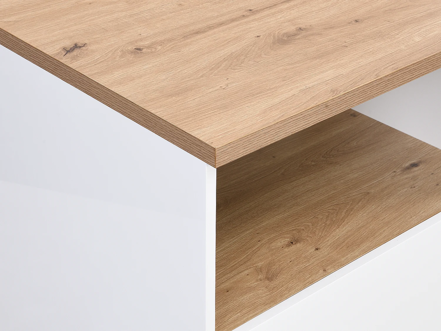 Isola centrale da cucina con 2 ante e 1 nicchia in MDF Naturale e Bianco - CORELINA