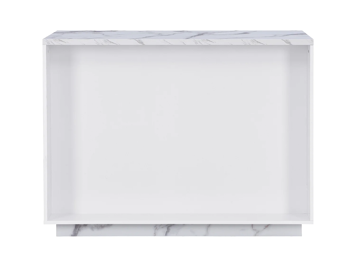 Ilot central de cuisine avec 2 portes et 1 niche en MDF - Effet marbre blanc - CORELINA