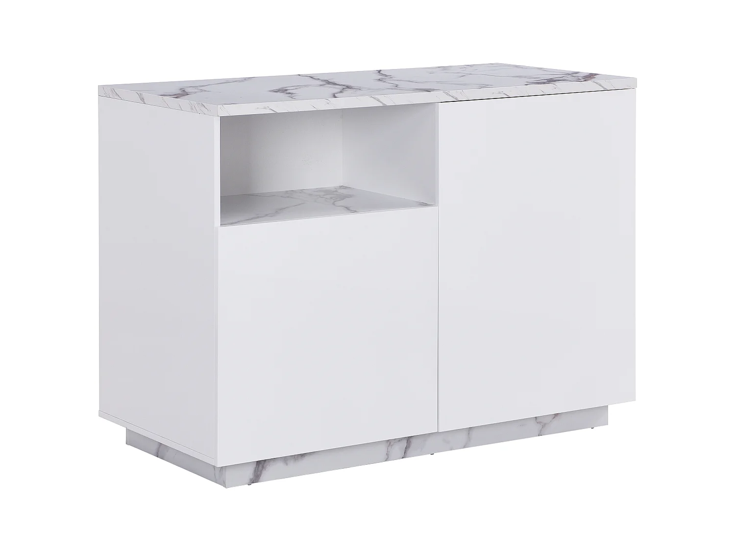 Ilot central de cuisine avec 2 portes et 1 niche en MDF - Effet marbre blanc - CORELINA