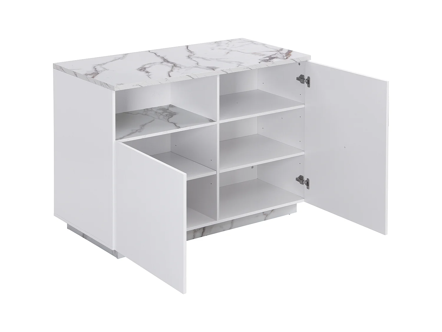 Ilot central de cuisine avec 2 portes et 1 niche en MDF - Effet marbre blanc - CORELINA