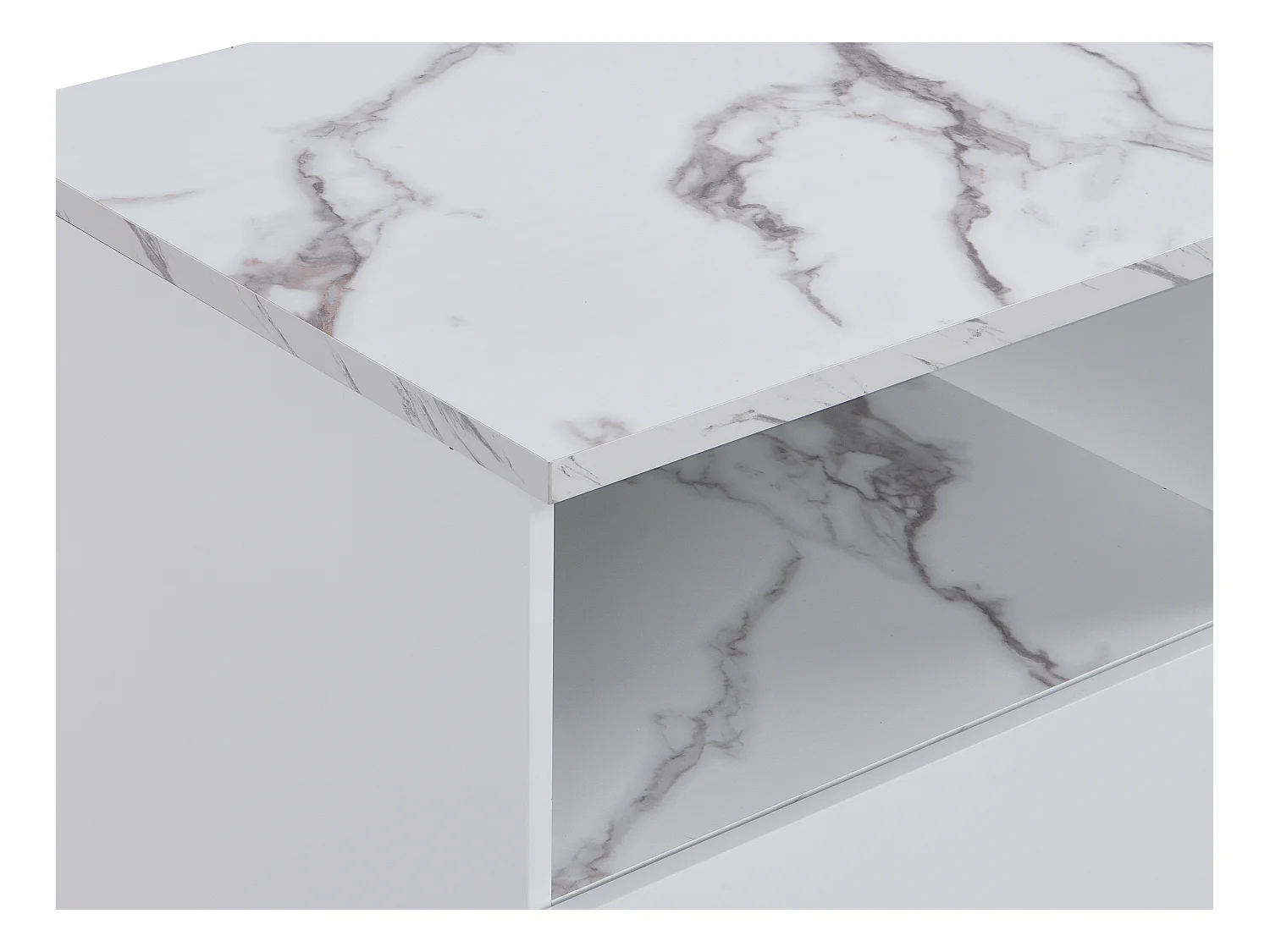 Ilot central de cuisine avec 2 portes et 1 niche en MDF - Effet marbre blanc - CORELINA