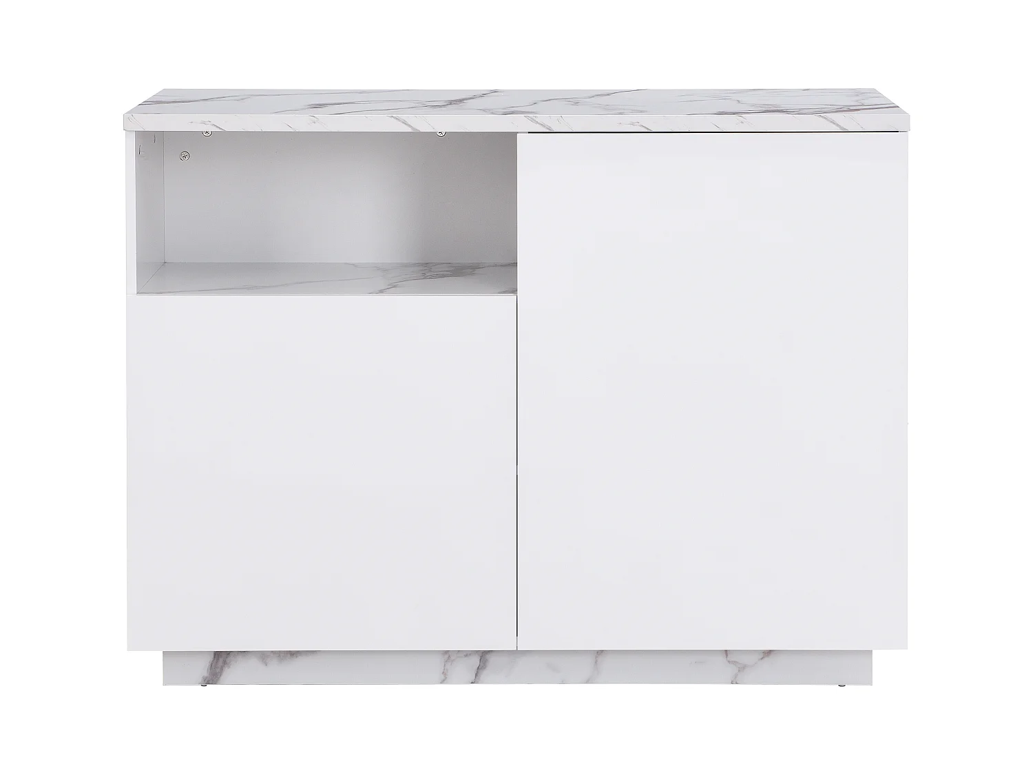 Ilot central de cuisine avec 2 portes et 1 niche en MDF - Effet marbre blanc - CORELINA
