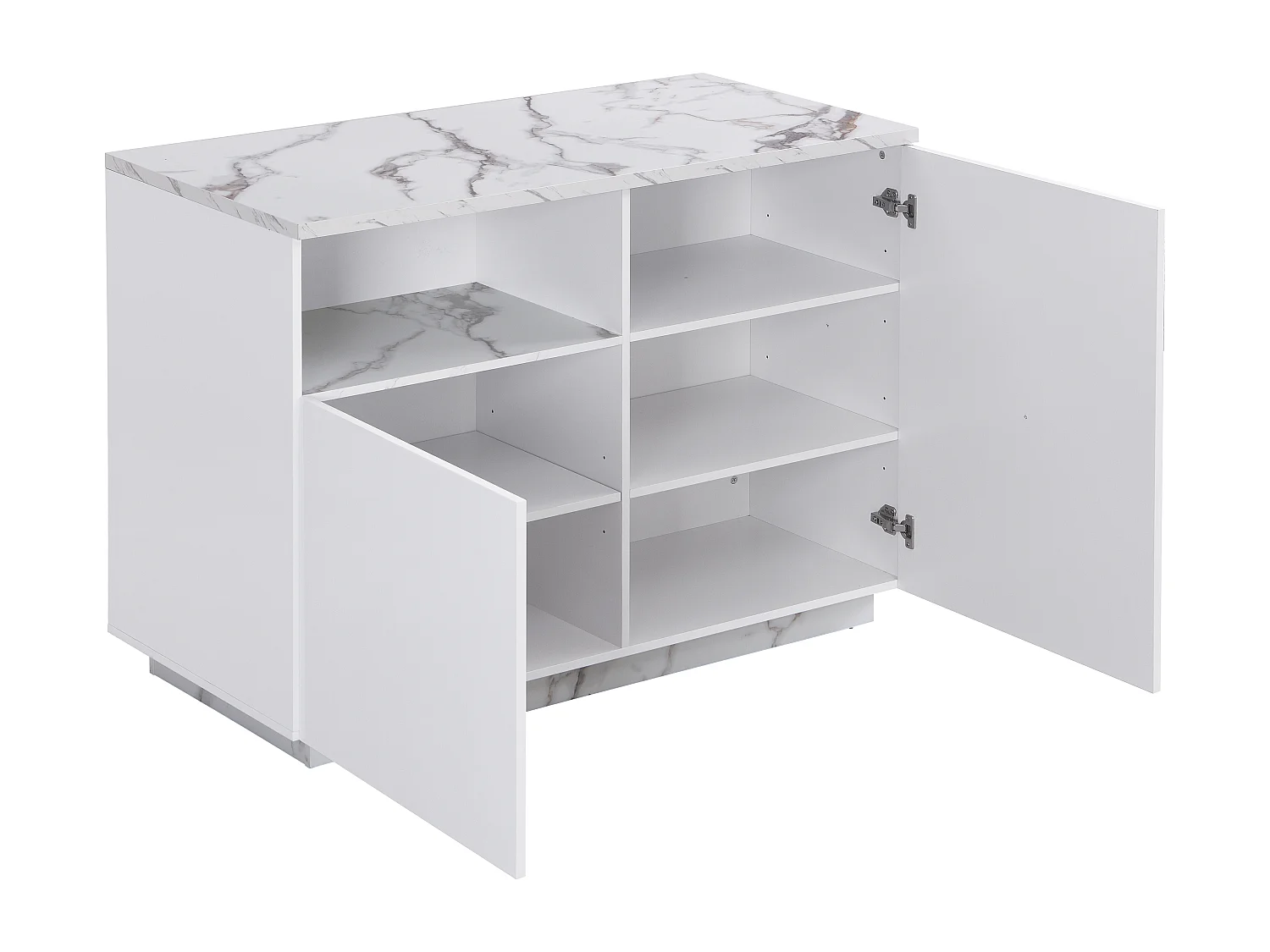 Centraal keukeneiland met 2 deuren en 1 nis van mdf - Marmereffect - CORELINA